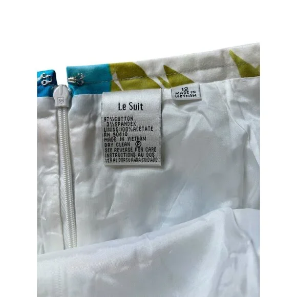 Le Suit Women's White Floral & Turquoise with a stretch ruffle Hem Skirt - Picture 4 of 6